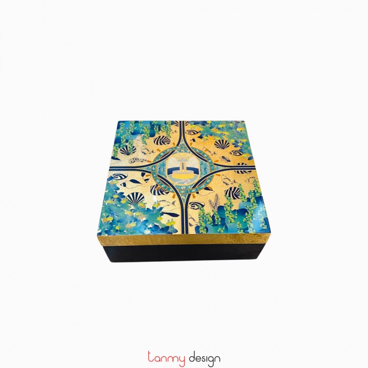 Marine territory square lacquer box 15x15x6 cm